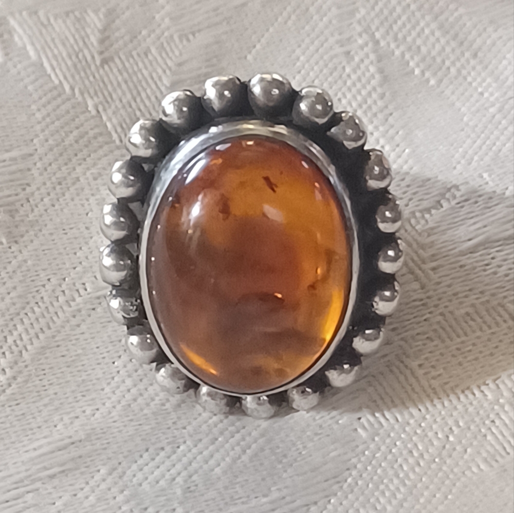 Stephen Dweck Amber Ring, Sterling Silver, Size 6.5